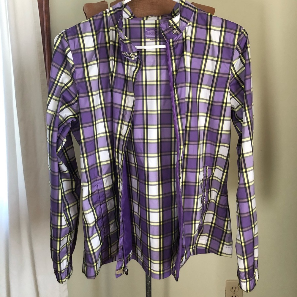 Lightweight purple plaid golf jacket